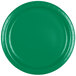 A close-up of a green Creative Converting paper plate with a white border.