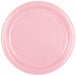 A close-up of a Creative Converting Classic Pink paper plate.