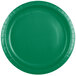 A close-up of a Creative Converting emerald green paper plate.