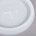 A white plastic Cambro lid with a straw slot and a cross.