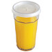 A translucent plastic lid with a straw slot on a Cambro Laguna tumbler filled with yellow liquid.