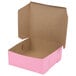 A pink box with a brown lid.