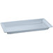 A gray rectangular cast aluminum platter with a rounded edge and a handle.