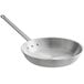 A close-up of a silver aluminum Choice 14" frying pan with a long metal handle.