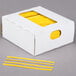 A white box containing yellow Bedford Industries Inc. twist ties.