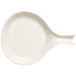 A white melamine skillet with a handle.