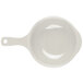A white round melamine bowl with a handle.