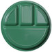 An Elite Global Solutions Autumn Green melamine round dish with four compartments.