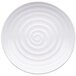 A white Elite Global Solutions melamine plate with a swirly pattern.