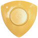A yellow Elite Global Solutions melamine triangle plate with a circular hole.