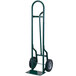 A green Harper tall steel hand truck with wheels and a handle.