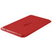 A red rectangular Cambro tray on a table.