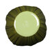 A close up of a green Elite Global Solutions melamine bowl with a white center and a brown circular design.