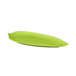 A green Elite Global Solutions leaf shaped melamine platter.