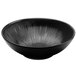 A black bowl with a curved design on it.