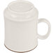 A white GET Ultraware Tritan mug with a handle and brown specks.