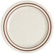 A white plate with a brown line.