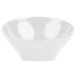 A close-up of a white Elite Global Solutions Pappasan melamine bowl with a slanted edge.