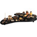 A black Tablecraft two tiered platter with various desserts on it.