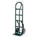 A green Harper narrow frame hand truck with solid rubber wheels.