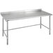 An Eagle Group stainless steel work table with a metal frame and a 1 1/2" backsplash.