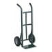 A green Harper hand truck with black wheels and metal frame.