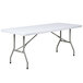 A white rectangular Flash Furniture folding table with metal legs.