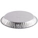 A round silver D&W Fine Pack foil pie pan with a circular pattern in the bottom.