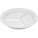 A Carlisle white melamine plate with three compartments.