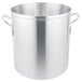 A close-up of a Vollrath Wear-Ever silver aluminum stock pot with two handles.