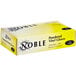 A yellow Noble Products box of powdered vinyl gloves.