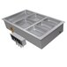 A large rectangular silver Hatco drop-in hot food well with four compartments.