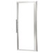A white rectangular door with a glass panel and stainless steel frame.