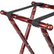 A Tablecraft mahogany wood tray stand with straps.