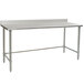 A white rectangular Eagle Group stainless steel work table with a metal open base.
