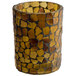 A Sterno amber mosaic glass votive candle holder.