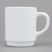 A white Arcoroc stacking mug with a white handle.