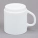 An Arcoroc white stacking mug with a white handle.