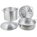 Three aluminum pots with lids and holes.