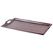 A brown rectangular plastic room service tray with handles.
