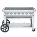 A Crown Verity 48" stainless steel outdoor grill on a cart.