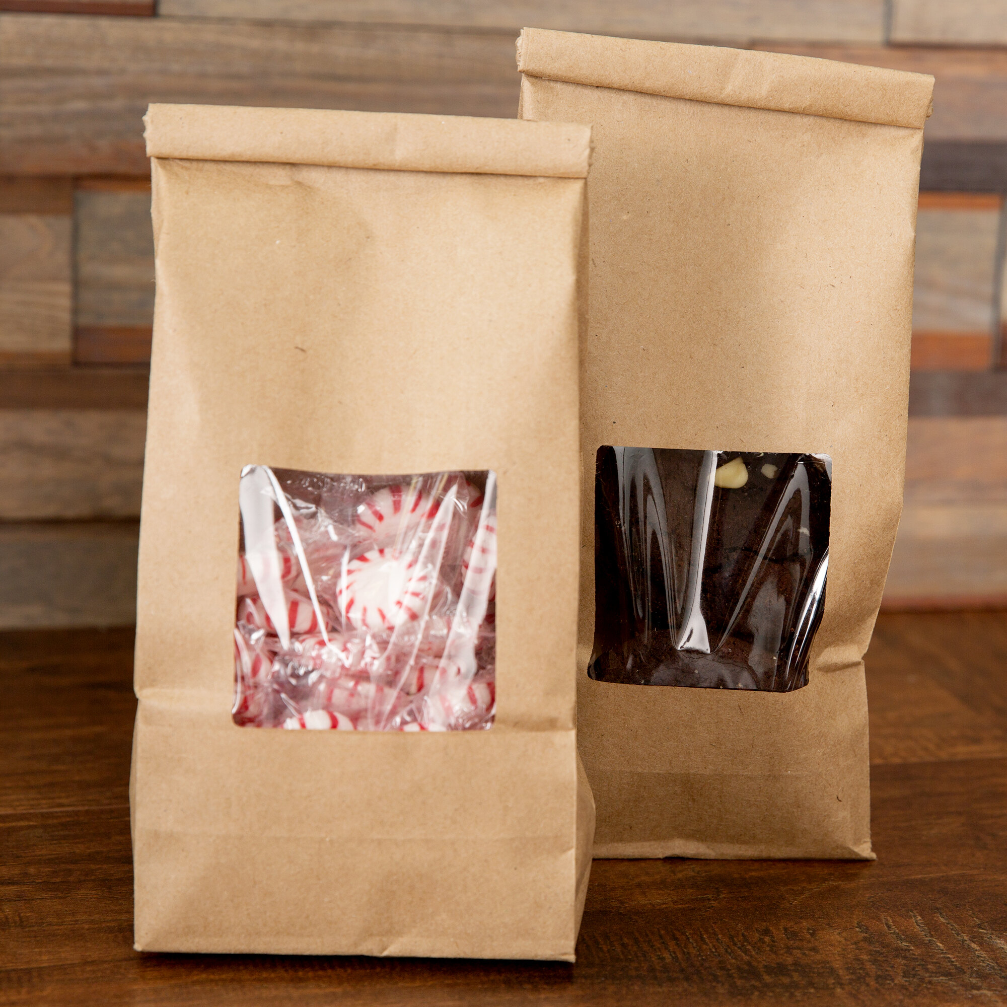 1 lb. Brown Kraft Customizable Tin Tie Coffee Bag with Window 100/Pack