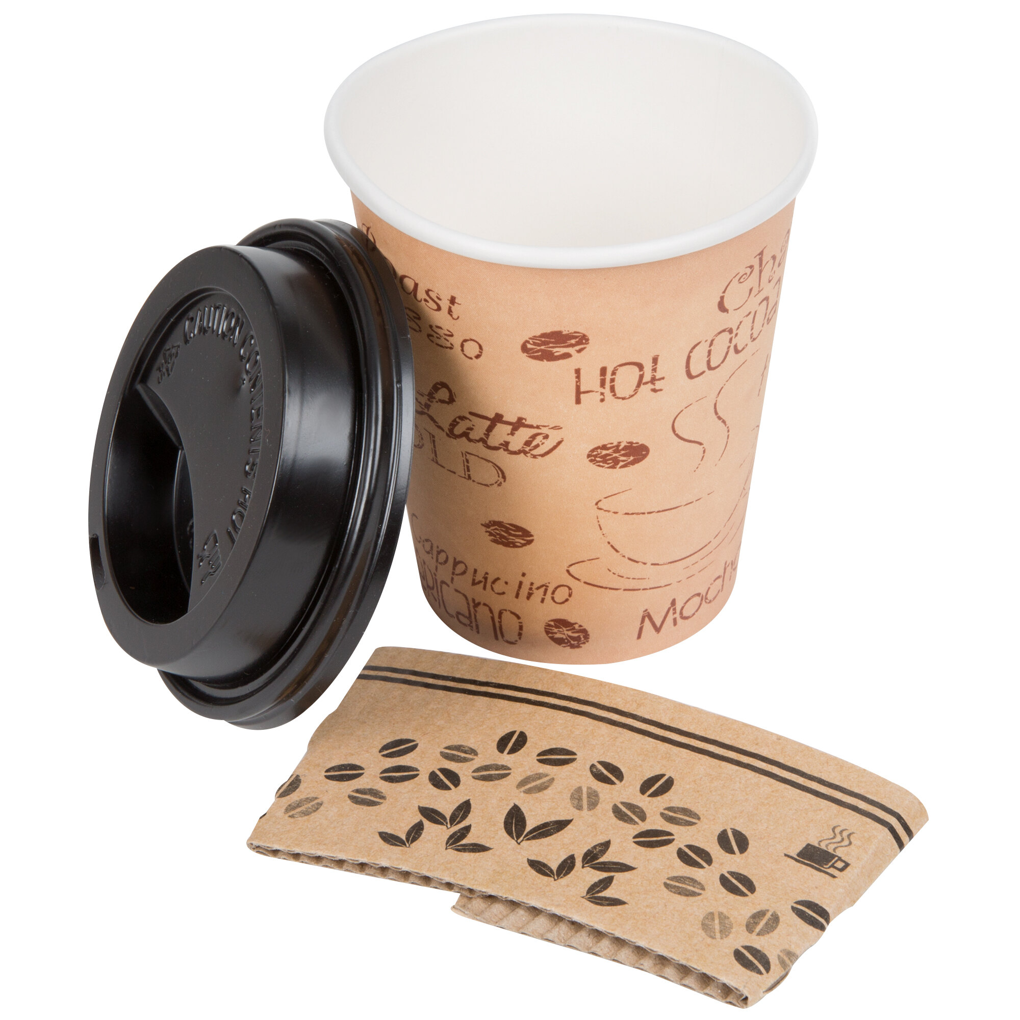Choice 10 oz. Paper Hot Cup, Lid, and Sleeve Combo Kit 50/Pack