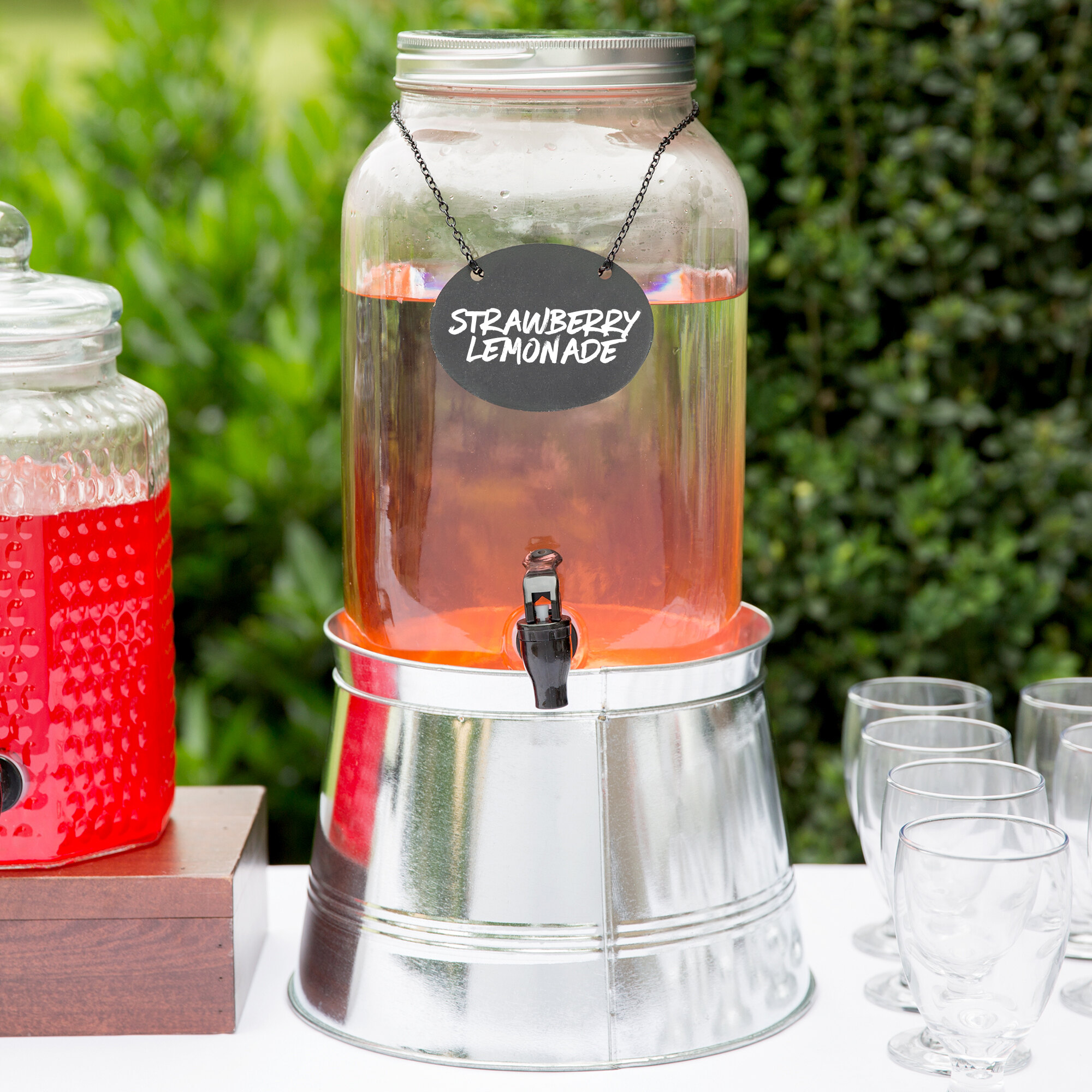 Core 2 Gallon Mason Jar Glass Beverage Dispenser with Chalkboard Sign and Metal Stand