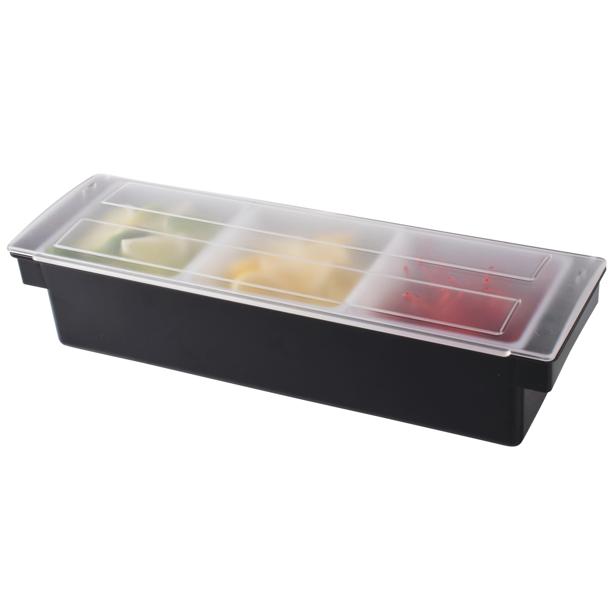 Tablecraft 104 Black 3 Compartment Condiment Holder 20" x 6 5/8" x 4 1/2"