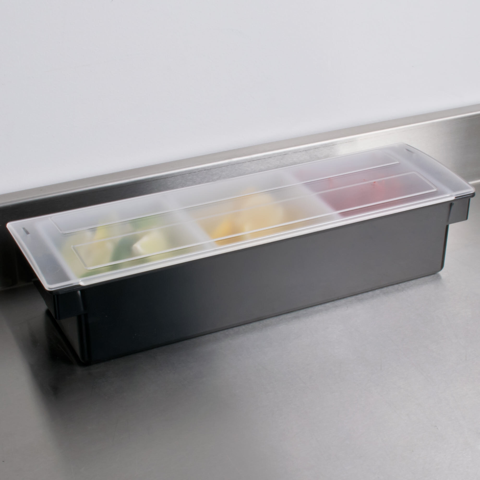 Tablecraft 104 Black 3 Compartment Condiment Holder 20" x 6 5/8" x 4 1/2"