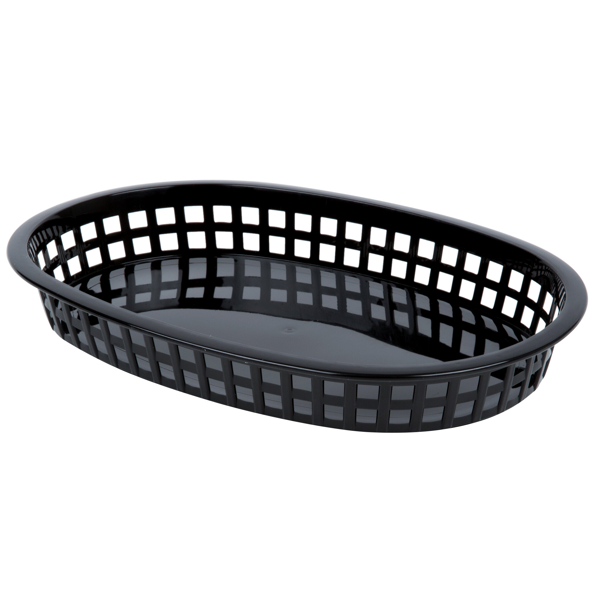 10 3/4" x 7" x 1 1/2" Black Oval Plastic Fast Food Basket 12/Pack