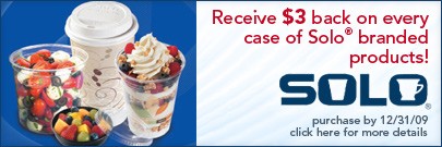 Receive $3 back on every case of Solo branded products!