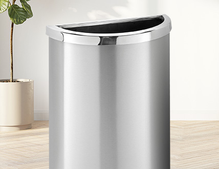 Precision Half Round 15 Gallon Stainless Steel Flat Sided Open Top Trash Receptacle
