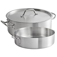 Silver Commercial Braising Pan with Lid Thunder Group Stainless Steel Brazier with Cover 20 qt 